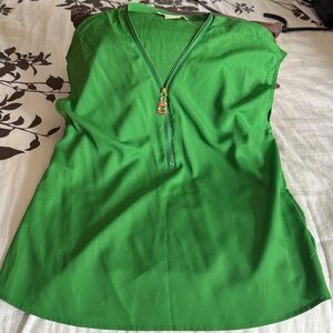 Green Sleeveless Top with Zipper Detail
